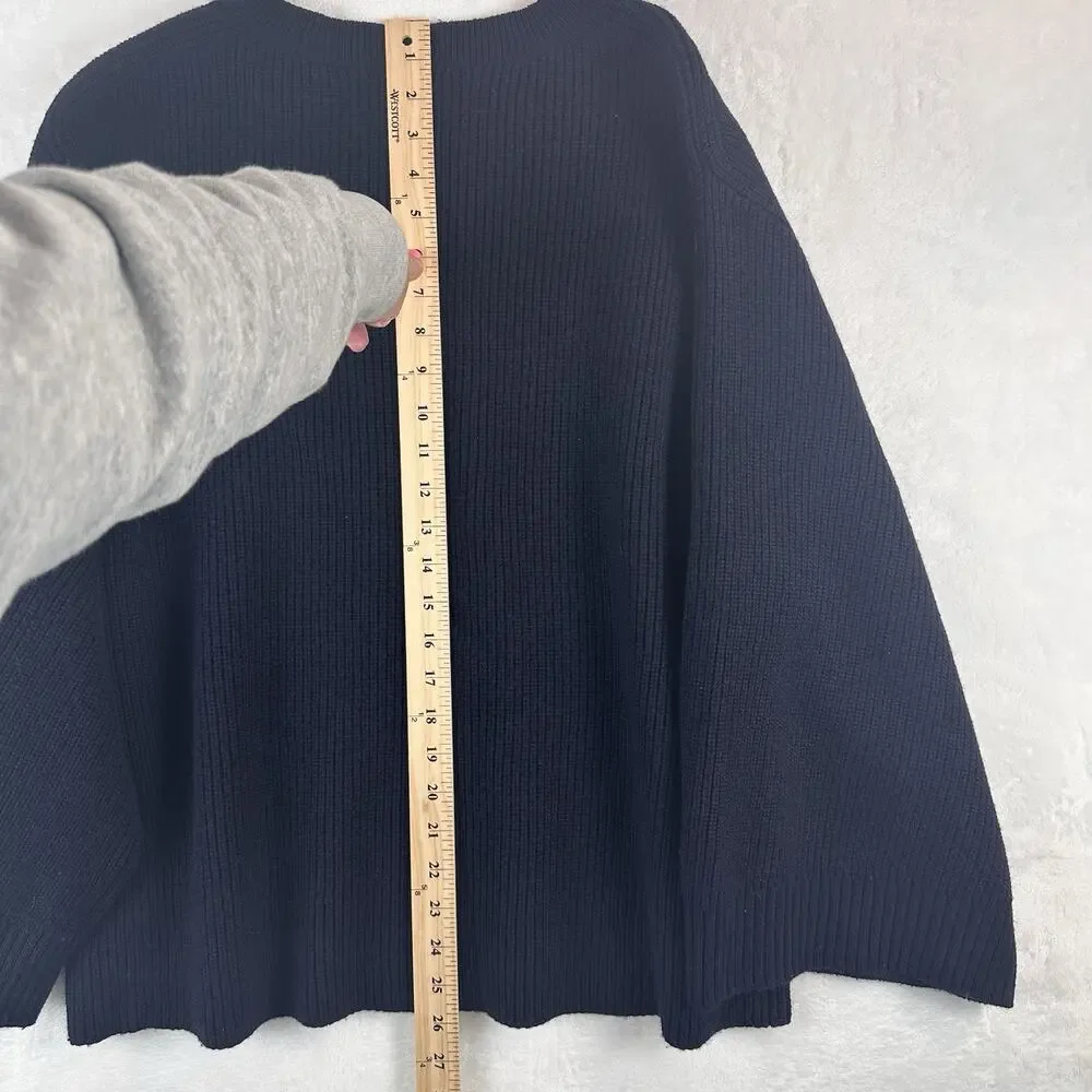 Helmut Lang Womens L Wool Cashmere Sweater Navy Oversized Batwing Dolman Sleeve